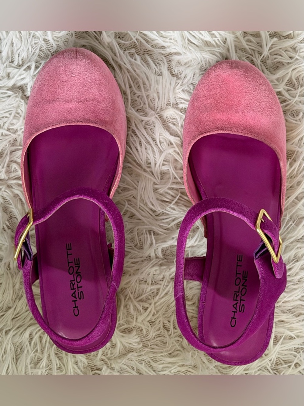 Charlotte Stone Pink Suede with Magenta Strap Mary Jane Clogs